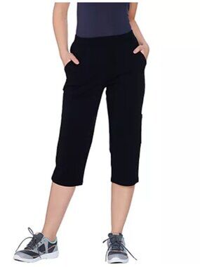 Denim & Co. Women Pants Sz XS Active French Terry Cargo Capri Black A275283